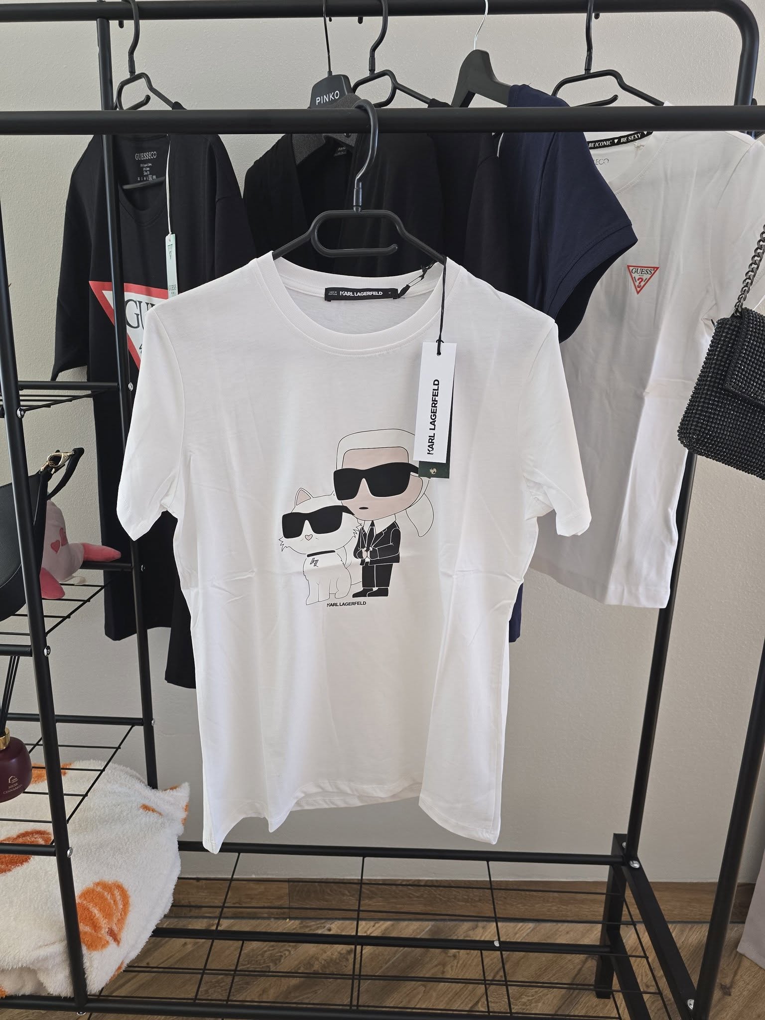 T-shirt damski KARL LAGERFELD Ikonik 2.0 – biały, Karl i Choupette